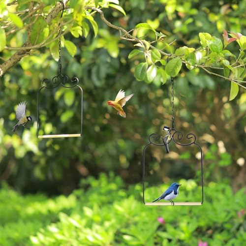 2PK Metal Frame Hummingbird Swings and Perches with Wooden Dowel Black Bird Swing Outdoor Bird Perch Humming Bird Swing (2PK) - style: 2PK