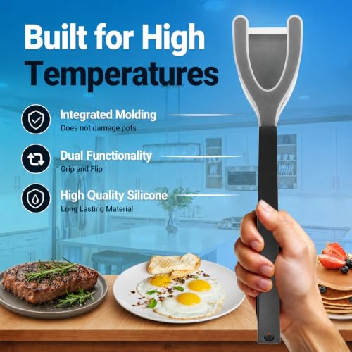 Silicone Egg Flipper Spatula Tongs (Set of 1) – Non-Stick 2-in-1 Grip & Flip Kitchen Tongs for Pancakes, Fish, Eggs, and More – Heat Resistant Cooking Tool (Black) - color: Black