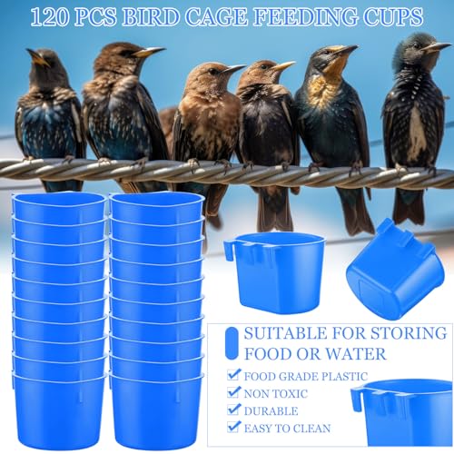120 Pcs Cage Cups Chicken Feeder Cups 8 oz Plastic Hanging Birds Feeders and Waterers Bowl Feeding Bucket for Pigeon Poultry Parrot Rooster Rabbit Duck Supplies(Blue) - color: Blue