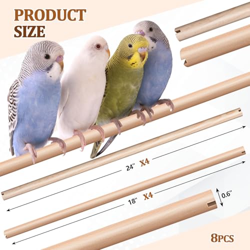 Sintuff 8 Pcs Bird Perches for Cage Accessories, Wooden Perch Rods Replacement with Double Head Slots, 0.6 Inch Diameter Natural Wood Stand for Parrot Macaw Cockatoo Parakeet (18 Inches,24 Inches) - size: 18 Inches,24 Inches