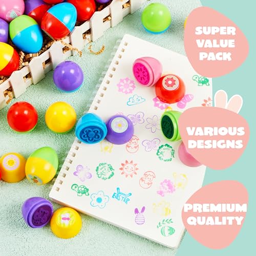 JOYIN 24Pcs Easter Egg Stampers Toys for Easter Eggs Hunt Game, Basket Stuffers Fillers, Kids Party Favor, Assorted Self-ink Stamp for Classroom Exchange and Prize Supplies Gifts - style: carrot
