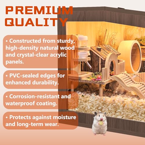 PROLEE Hamster Cage with Chewproof Wood Top, Guinea Pig Cages, Hamster Habitat with Clear Acrylic Sheets Solid Built, Small Animal Cage (Walnut, 40X19.5X19.5 inch) - color: Walnut, size: 40.0"L x 19.5"W x 19.5"H