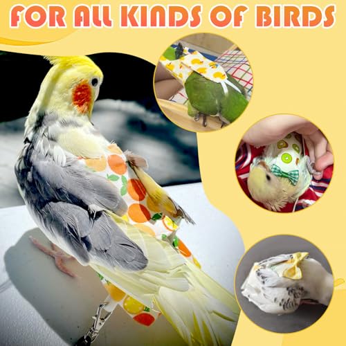6 Pcs Bird Diapers FAURAPMNG Parrot Nappy Flight Suit Reusable Cockatiel Clothes with Elastic Back Rope Waterproof Inner Layer Washable Diaper Pants for Parakeets, Budgies, Mini Macaws, Quaker Parrots - size: Medium