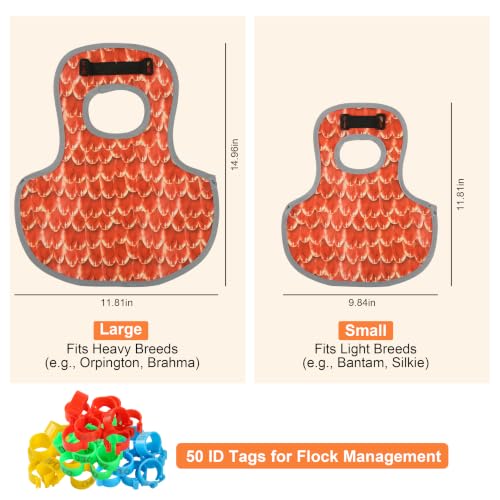 4pcs Chicken Saddles for Hens in Two Sizes, with 50 Sets of Chicken Foot Markers. Reusable Hen Mating Saddle Adjustable Hen Protection Device for Hens of Different Sizes (Orange-red) - color: Orange-red