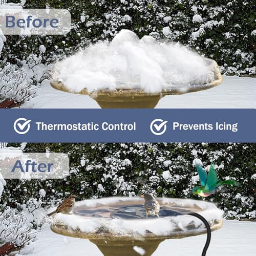 Bird Bath De Icer 60w Deicer 9.45-inch Submergible Utility with Thermostatic Controller in Winter for Chicken Livestock Animals Waterer Farm Trough