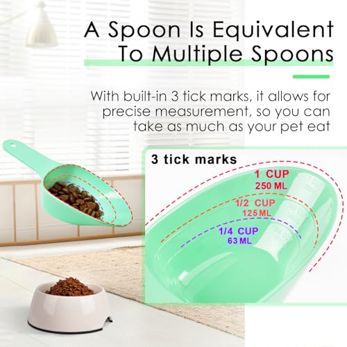 Dog Food Scoop-Melamine Pet Food Measuring Cup - 1 Cup 1/2 Cup 1/4 Cup Dog Cat Bird and Rabbit Food Feeding Scoop Dishwasher Safe -Green - color: Green