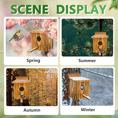 2 Pack Birdhouses for Outdoors,Wooden Wren Birdhouse with Detachable Perch,Finch Bluebird Houses Hanging Birdhouse for Outdoors - size: 2 Pack