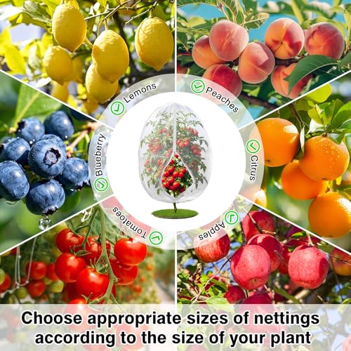 4PCS 2.7Ft × 3.3Ft Fruit Tree Netting with Zipper and Drawstring, 60 Mesh Thickened Garden Bird Netting for Blueberry Bushes, Fruits, Vegetables, Insect Bird Barrier Mesh Protective Cover - size: 2.7Ft × 3.3Ft