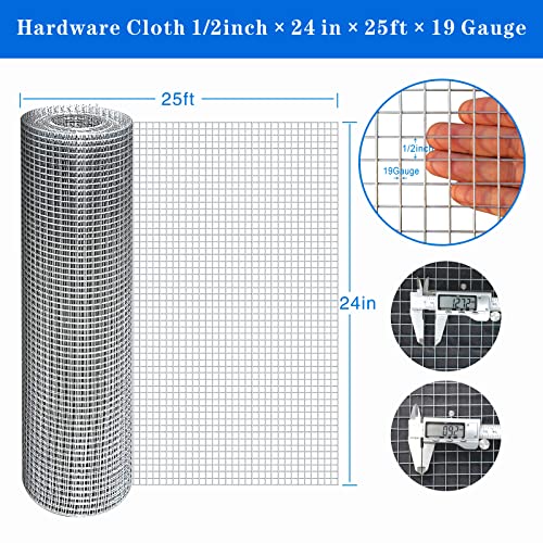 Hot-Dip Galvanized 1/2in Hardware Cloth 24x25ft 19G Chicken Wire | chinken fencing coop - size: 1/2inch 24''×25'