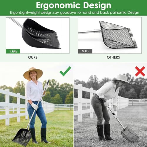 Thiswing Chicken Poop Scooper & Rake 2-in-1, Black | Adjustable Handle Length, Features Manure Sifting Capability, Ideal for Chicken Coops and Farm Animal Cleaning - color: Black