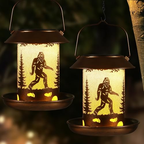 2 Pack Bird Feeders for Outdoors Bigfoot Garden Decor Gifts for Women Mom Grandma Solar Lanterns Outdoor Waterproof Metal Solar Decoration OutsideLED Lanterns for Yard, Patio, Lawn, Pathway | Garden Decor Solar Lanterns Outdoor Waterproof Metal Solar Deco