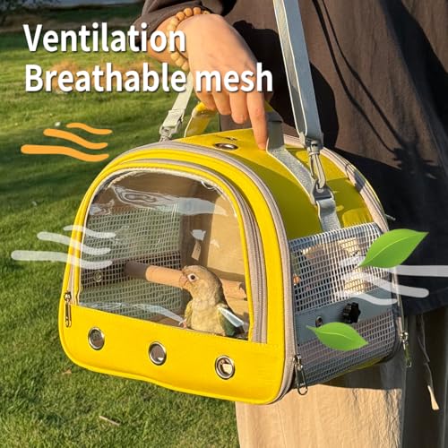 Bird Carrier,Bird Cage Parakeet Parrot Budgie Carrier Backpack for Small Birds, Travel Bird Cages with Perch, Transparent Ventilation Cockatiels, Lightweight Pet Carrier for Outdoor Use(Yellow) - color: yellow