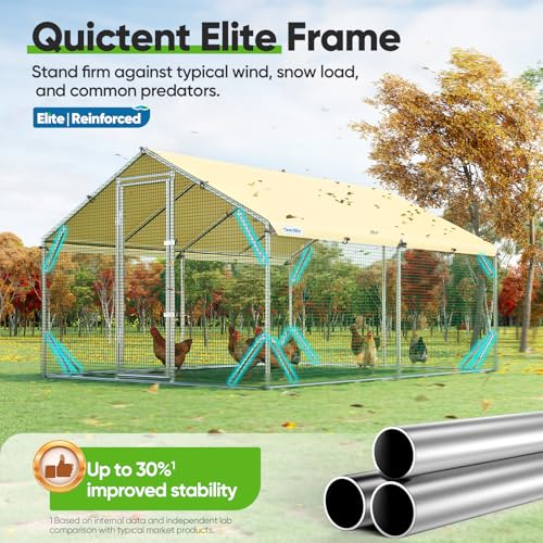 Quictent Large Metal Chicken Coop Run Upgraded Reinforced Hardware Cloth | Premium Galvanized Metal Tube, Walk-in Poultry Cage for Outdoor Yard Farm, Waterproof Cover, 13.1x9.8x6.6FT - size: 13.1x9.8FT