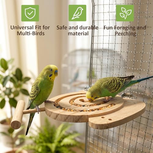 2Pcs Bird Foraging Toys Puzzle Feeders, Wood Bird Enrichment Toys with Perch for Cages Reduce Seed Mess, Foraging Toys for Novice/Older/Slow-Learning Birds