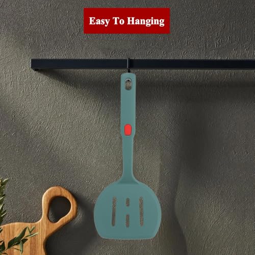 Silicone Spatula Turner,Wide Pancake Spatula for Non Stick Frying Pans,Heat Resistant Cooking Spatulas for Kitchen Use,Thin Rubber Flipper for Omelette Eggs,Pancakes,Fish and Burgers - color: Semicircle Slotted Green