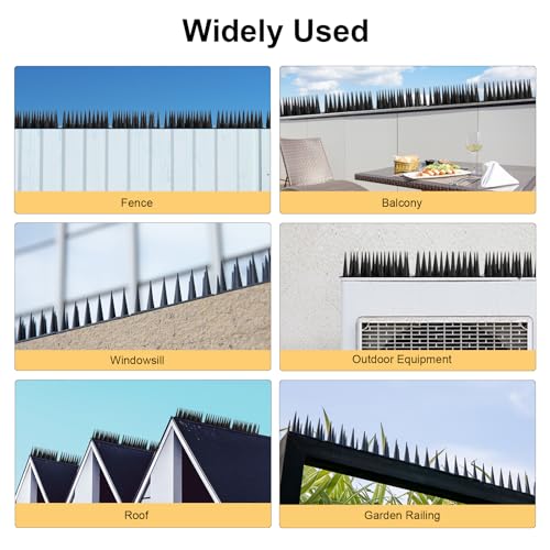 OFFO Bird Spikes for Pigeon Woodpecker Crow, Outdoor Use for Balcony Patio Window, Easy to Install, Black, Covers 12.5 Feet(3.8m) - color: Black