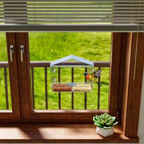 Acrylic Window Bird Feeders with Strong Suction Cups for Cats,Kid and Birds Lovers Gifts,Clear Bird Feeder for Window Viewing,Large Window Mount Birdfeeder,Birds House for Outdoors,Balcony