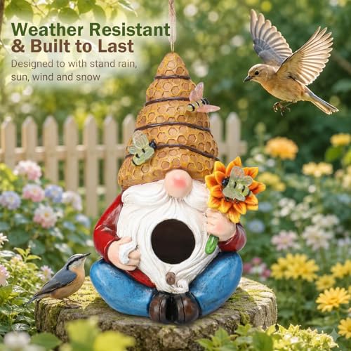 Yinns Bird House, Decorative Hanging Solar Gnome Birdhouse for Garden Decor | Birdhouses for Outdoors, Hanging Funny Bee Solar Gnome Birdhouse for Outside Cardinal Bluebird Wild Birds Nesting - color: D-Bee Solar Gnome