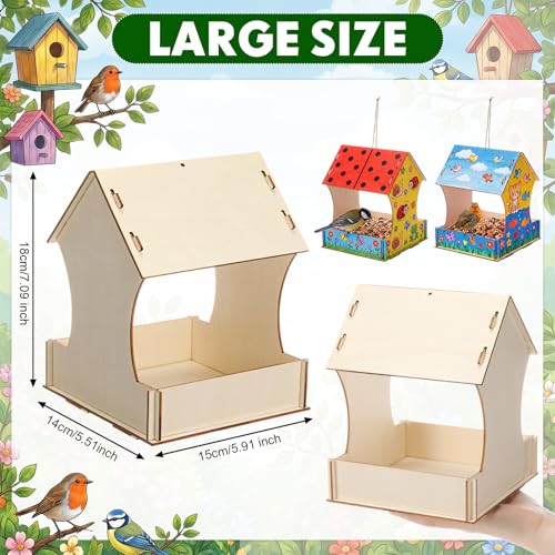 DoubleFill 6 Pack Wooden Bird Feeder Kits, DIY Bird House Kits, Build and Paint Craft for Adults, Unfinished Birdhouse Wood Craft for Educational Fun Art Outdoor Activities Gift