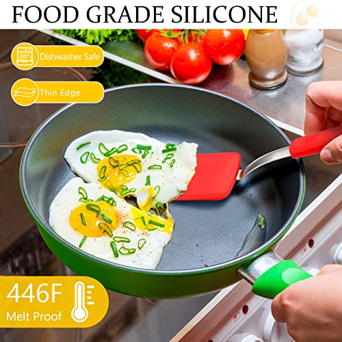 Silicone Cookie Spatula Turner 2 Pack Mini Brownie Spatula Flexible Kitchen Small Silicone Turner for Nonstick Cookware Heat Resistant No Scratch Flipper for Egg(Solid Flat,Black, Red) - color: Black, Red