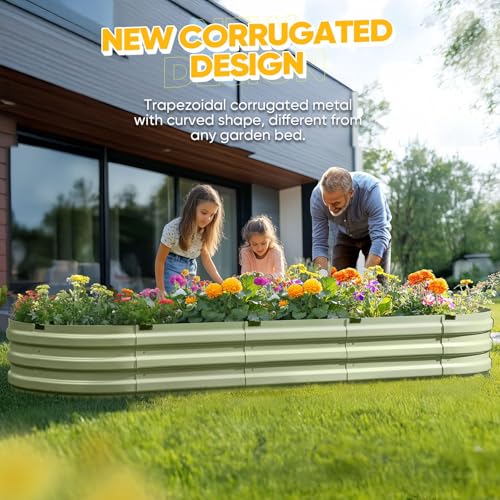 KING BIRD Raised Garden Bed Kit 2025 Upgraded Quick-Setup Galvanized Planter Garden Box Outdoor for Gardening, Vegetables, Flowers, 94x36x12 in, Olive Green - color: Olive Green, size: 94X36X12 in