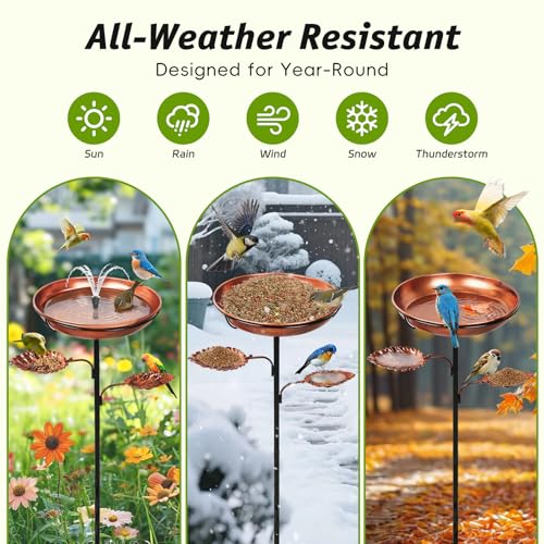 35'' Metal Bird Bath for Outside, 12 x 2-Inch Birdbath Bowl, Bird Feeder | 0.95-Gallon Vintage Brown Freestanding Birdbath with Removable Bowl, 6.5-Inch 5-Pronged Base for Gardens, Patios and Yards
