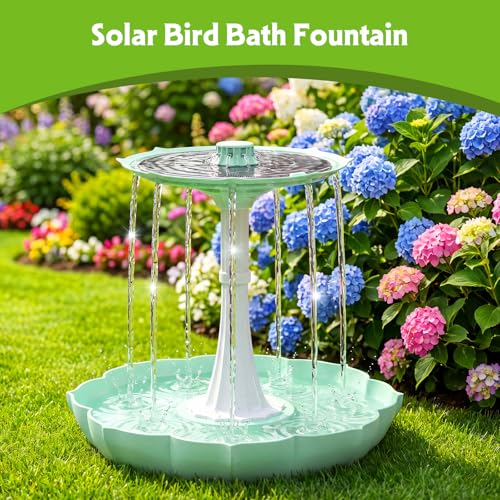 Solar Power Bird Bath Fountains Pump, Blue 2-Tier Cascade Water Feature for Outdoor Garden, Outside Pedestal Birdbath Kit for Yard Decoration & Wild Birds Feeding