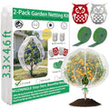 Bird Netting for Fruit Trees with Zipper, 2 Pack 3.3x4.6 ft Garden Netting Cover for Blueberry Bushes/Tomatoes, Include Owl Deterrent Reflective Tapes & Storage Straps - size: 3.3×4.6 ft