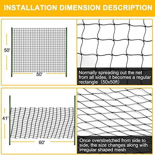BSTPCOO 2.4" Mesh Nylon Bird Netting 50'x50', Poultry Netting, Chicken Net | Heavy Duty Bird Net for Chicken Coop, Hawk Net for Chicken Run, Aviary Nets, Garden Netting with Cable Ties and Stakes - size: 50'×50'-2.4''