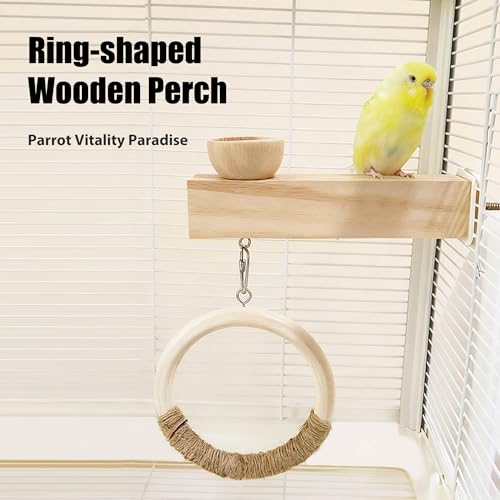Natural Wood Bird Ladder Perch Toy - Chewable Safe Parrot Climbing Toy for Cockatiel, Finch & Other Small to Medium Birds, Bird Cage Accessories with Easy Screw Installation (Wooden Loop Perch) - color: Wooden Loop Perch