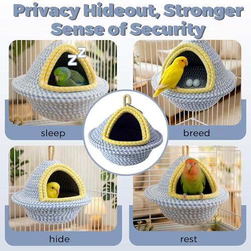 Natural Hand-Woven Cotton Bird Nest for Cage, Sturdy Cozy Parrot Bed | For 1-2 Parrots, Nest & Breeding House, Hanging Bird Hut for Budgie, Lovebird, Small Bird Sleeping Bed Hideout & Shelter