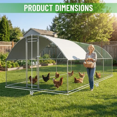 HEYTOWN Large Metal Chicken Coop with Run, Walk-in Dome Roof Poultry Cage with Waterproof & Anti-UV Cover for Yard for Ducks & Rabbits - size: 228.0"L x 120.0"W x 78.0"H