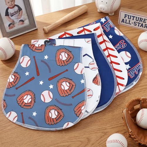 SmoothNovelty 5 Pack Baseball Baby Burp Cloths Soft Absorbent Burping Rags for Newborns 19"x9" Spit up Cloths for Boy Girl Newborn Baby Shower Registry Gifts Set Nursery Decor - style: Baseball