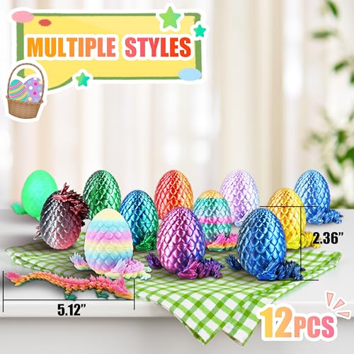 Impossmaker 12PCS 3D Printed Dragon Eggs with Dragon Inside, Cool Stuff Fun Gifts, Mini Dragons Eggs Set Articulated Crystal Fidget Toy for Adults Teens Boy Gifts Easter Basket Stuffers - style: 12P-S2