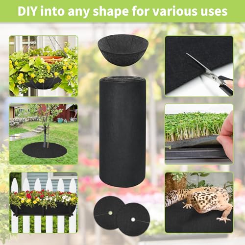 Riare 16x80 Inch Black Felt Planter Liner Roll- 2 Rolls Non-Woven Fabric Planter Liner for Outdoor Plants, Coco Liner Roll Alternative Basket Planter Liner for Planters Hanging Basket Window Box