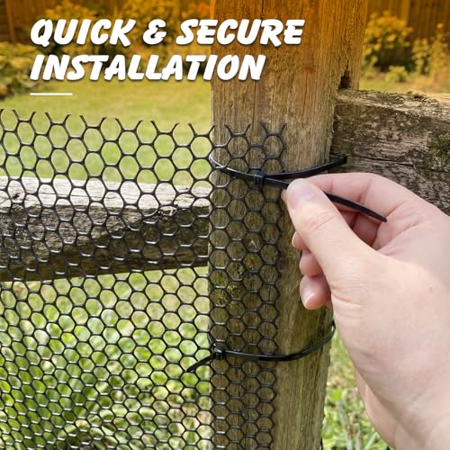 Chicken Wire Fencing Roll 15.7 x 240 in, Black Plastic Garden Mesh | HDPE weather-resistant mesh, easy to cut and install, includes 30 zip ties, for gardens, plant protection, pets and coops - color: Black( Plastic)