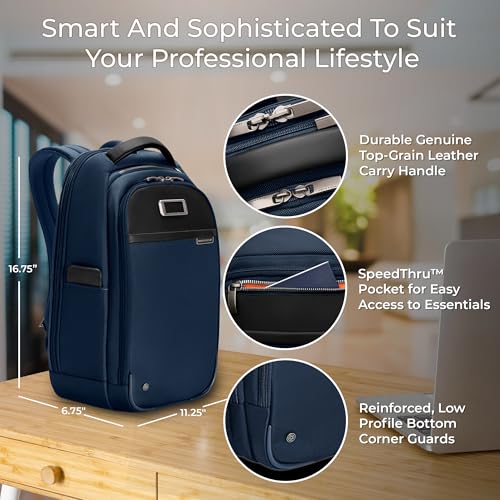 Briggs & Riley @work Slim with Organizational Pockets, Navy - color: Navy, size: Medium Slim Backpack