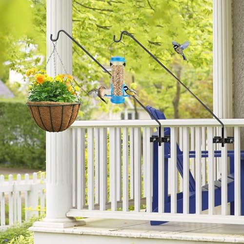 ERYTLLY 2 Packs Extended Rail Hook Fence Deck Bird Feeder Hook 360 Degree Rotary and Length Adjustable Plant Bracket for Feeders, Planters, Suet Baskets, Lanterns, Wind Chimes and More - size: Rail Hook - Adjustable Length - 2 Packs