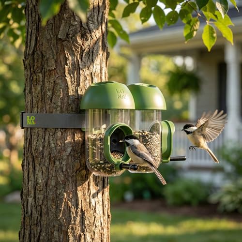 ‌LONA 2 Pack Tube Bird Feeders, Weatherproof Design with 1 Feeding Port | Easy-fill Top Design, 2 Ways for Hanging, Suits Mixed Seeds, Squirrel-Proof Bird Feeder for Backyard/ Garden/ Patio, Green - size: 1 Port ×2