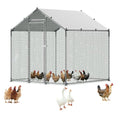 VEVOR Metal Chicken Coop, 6.56x6.56x6.56ft Large Walk-in Chicken Runs with Cover, Spire Roof Hen House Enclosure with Security Lock, Outdoor Duck Rabbit Cage Poultry Pen for Backyard, Farm, Yard - size: 78.7"L x 78.7"W x 78.7"H