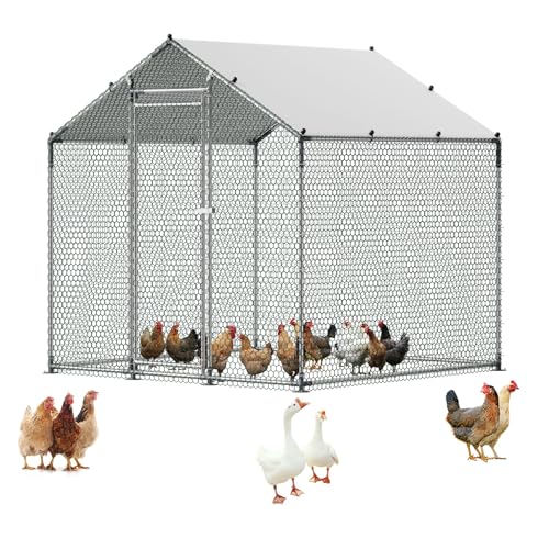 VEVOR Metal Chicken Coop, 6.56x6.56x6.56ft Large Walk-in Chicken Runs with Cover, Spire Roof Hen House Enclosure with Security Lock, Outdoor Duck Rabbit Cage Poultry Pen for Backyard, Farm, Yard - size: 78.7"L x 78.7"W x 78.7"H