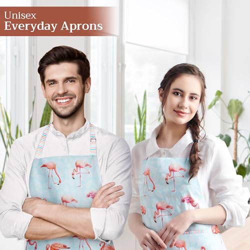 Maison d' Hermine Aprons for women with Pocket 100% Cotton (27.50"x31.50") | Adjustable Neck Strap & long ties Apron Men Chef Wedding Cooking Gardening Server Maid - color: 040 - Flamingo Love