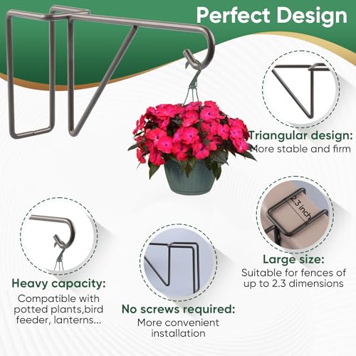 4 Pack Vinyl Fence Hooks, Heavy Duty Durable Brown Fence Plant Hangers for Outdoor, Patio Hooks, Over The Fence Hook for Hanging Plants, Flower Baskets, Bird feeders, Lights, Pool Equipment - color: Brown