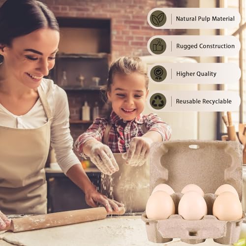 50 Pack Half Dozen Egg Cartons, Natural Pulp Egg Carton Bulk 6 Count for Chicken Eggs and Small Duck Eggs, Reusable, Protects, Egg Storage Containers for Home Kitchen and Farmhouse (50 PCS 6 Count) - color: 50 PCS 6 Count