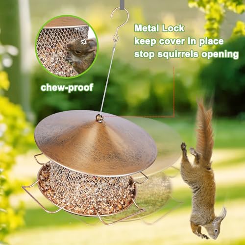 Bird Feeder for Outdoor Metal Hanging 9.8" Roof 4.5 LBs Capacity | Heavy Duty, Waterproof, Weatherproof, Rustproof, Chew Proof, 4 Feeding Ports and 4 Extra Perches, Easy to Clean & Refill
