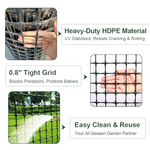 Heavy Duty Plastic Fence Roll 39" x 50' - 0.8x0.8 Inch Chicken Wire Mesh, Reusable Fencing for Garden, Rabbit/Poultry Protection, Balcony & Plant Defense (Black) - size: 39" x 50'