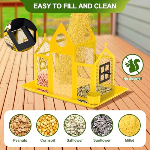 Solar Bird Feeders for Outdoors Hanging, Bird Houses for Outside | Yellow,Wild Metal Bird Feeder,7LBS Large Capacity with Water Cup,Squirrel Proof Cardinal Bird feeder,Gift for Bird Lovers - color: Yellow