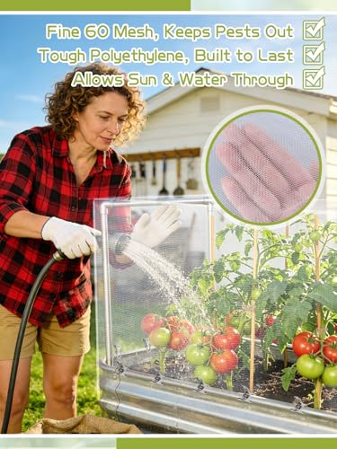 2 pcs Windproof Garden Netting for Raised Beds (4ft L x 2ft W x 1ft H) - 60 Mesh Bird Netting Garden Bed Cover with Drawstring & 40 Clips for Vegetables Flowers, Excluding Hoops or Frames