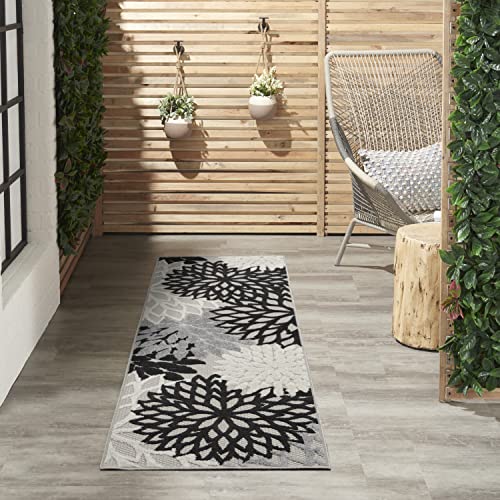 Nourison Home Aloha 6' Runner Black White Fabric Tropical Area Rug (6' Runner) - color: Black White, size: 2' x 6' (Runner)
