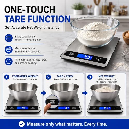 33lb/15kg Digital Food Kitchen Scale, Measuring Recipes Coffee Meat Baking | 1 Gram High Precision Stainless Steel Weight Scale with Timer, Tare & Unit Conversion (g/oz/ml/lb) for Cooking Bread Making